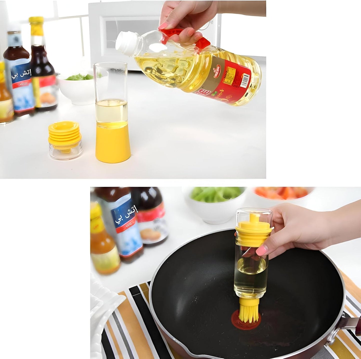 زجاجة توزيع زيت والخل مع فرشاة سيليكون