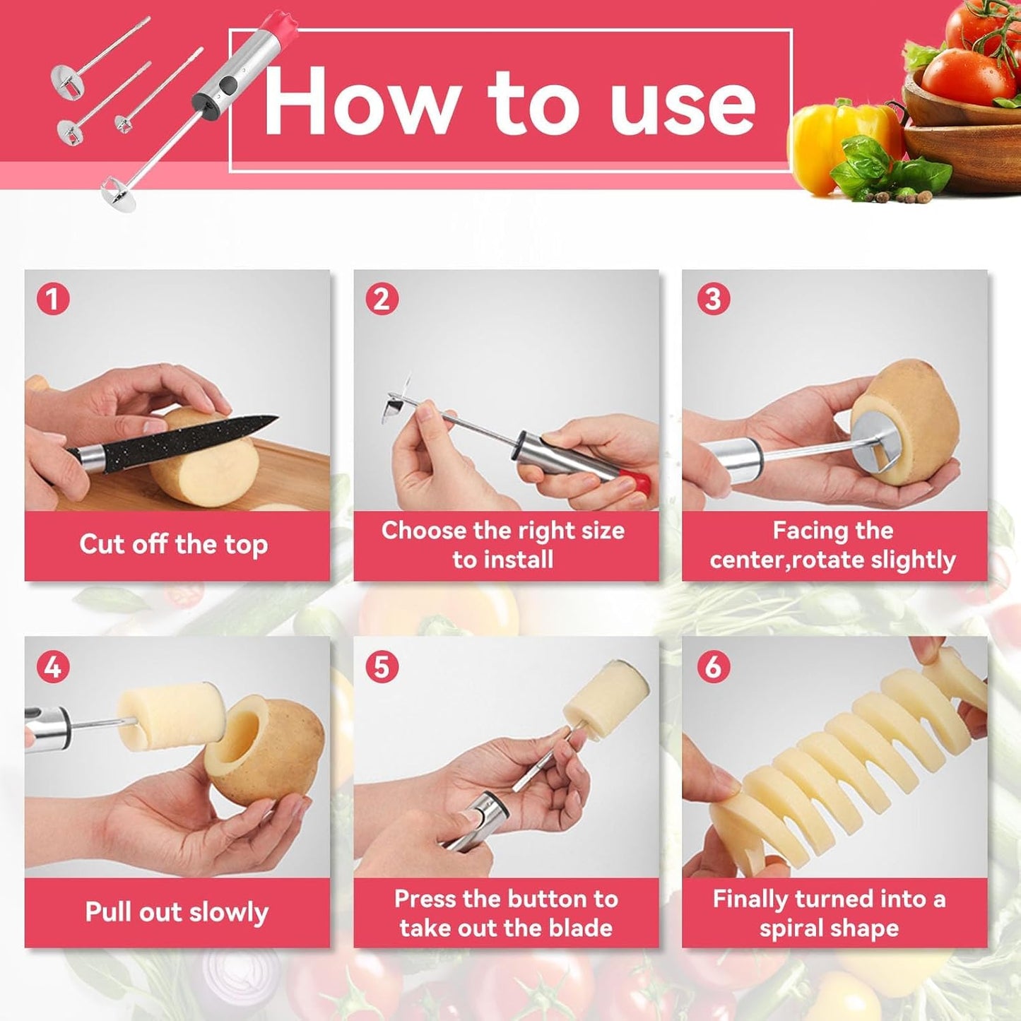 طقم مقوار 4 قطع بمقاسات مختلفة – لتفريغ الكوسة والبطاطس والباذنجان