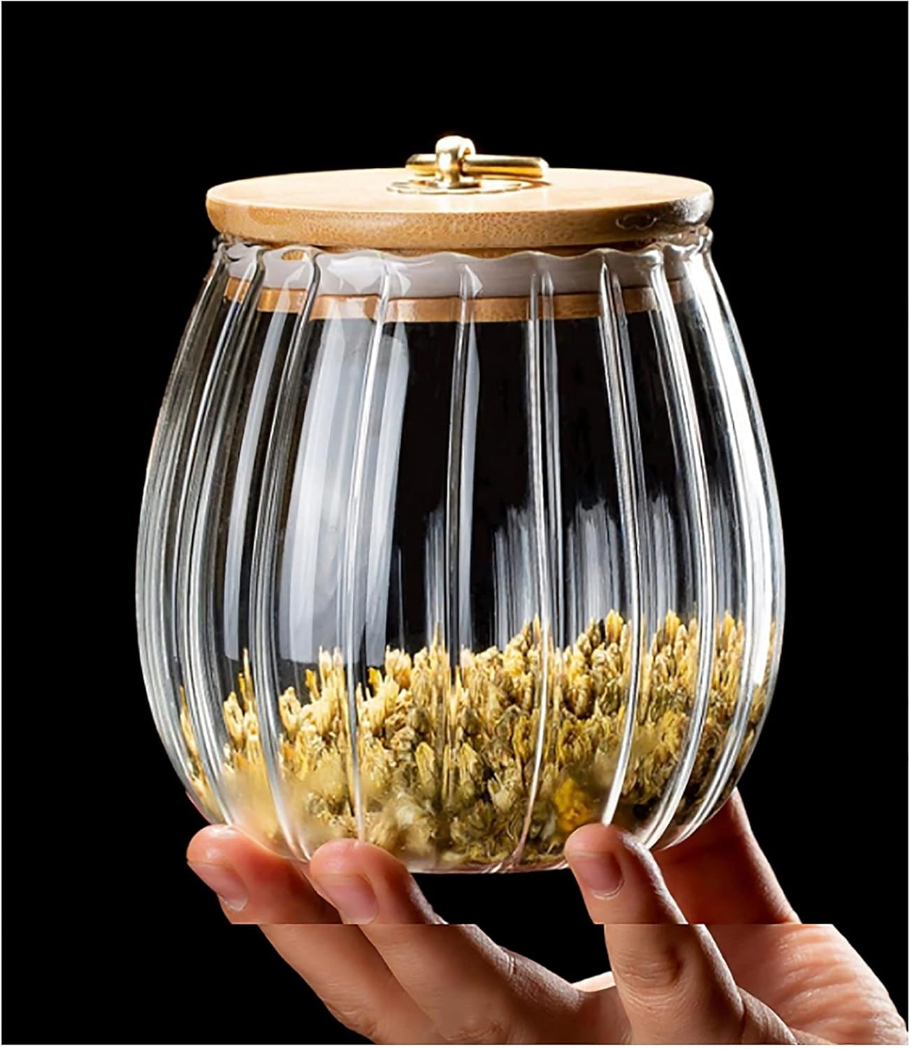 علبة تخزين زجاجية محكمة الغلق بغطاء خيزران ومقبض معدني بسعة 700مل