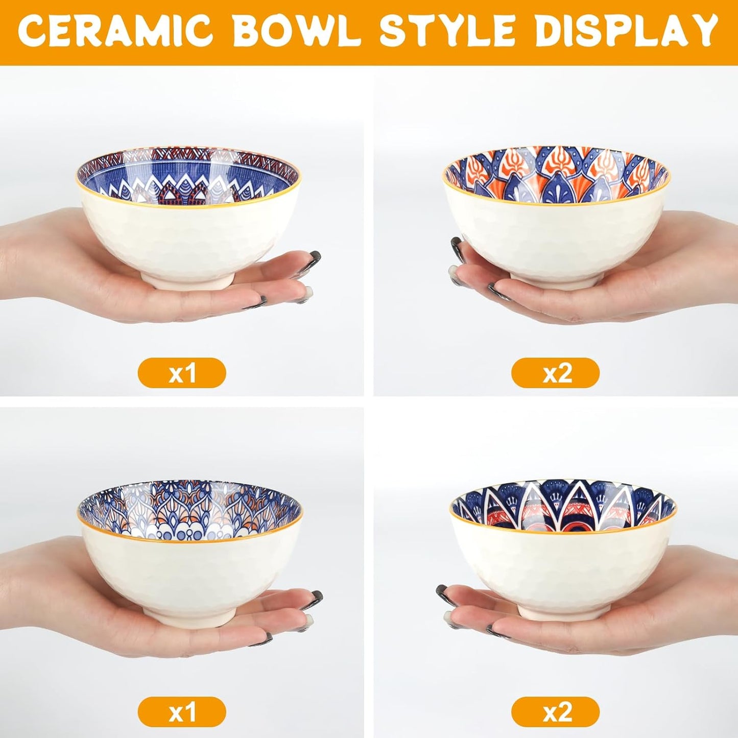 بولة سيراميك سعة 300 مل – طقم هدايا مكون من 6 بولات صغيرة بنمط ريترو بوهيمي بـ 4 ألوان