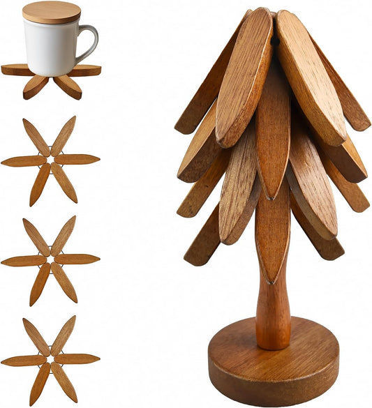 طقم كوستر خشب شجرة 6×1 مع حامل