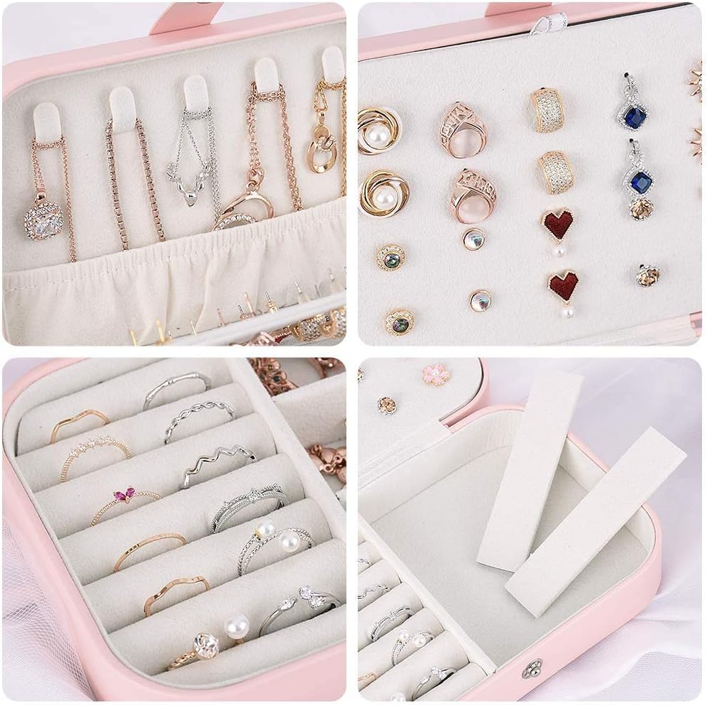 علبة مجوهرات صغيرة للسفر – جلد صناعي متعدد الألوان