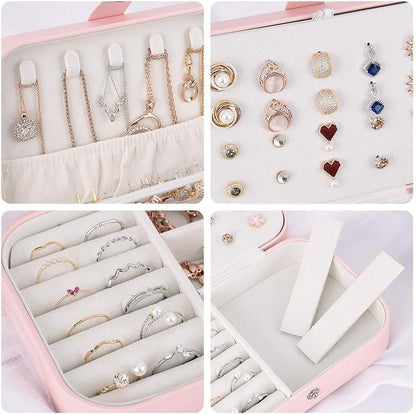 علبة مجوهرات صغيرة للسفر – جلد صناعي متعدد الألوان