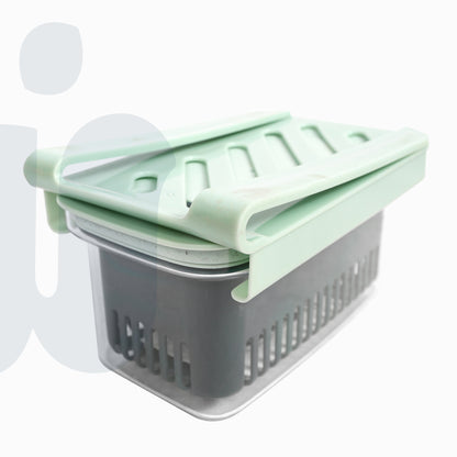 علبة تخزين للثلاجة بغطاء قابل للتصفية وسلة داخلية