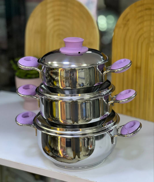 طقم حلل استانلس بيد ملونة 3 قطع