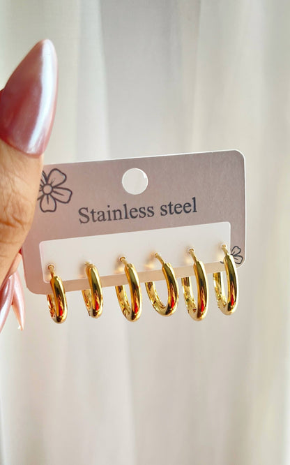 طقم حلقان تكه من ثلاث مقاسات – تصميم أنيق وبسيط