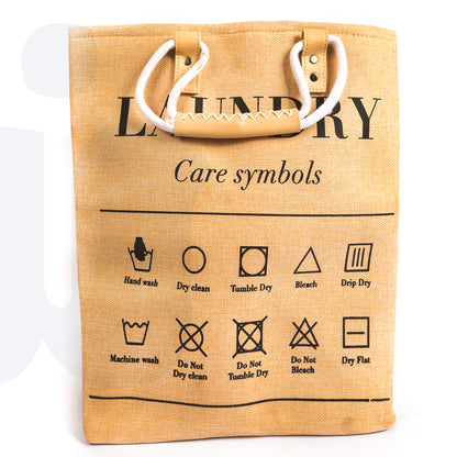 سلة غسيل قماشية مع رموز العناية ومقابض مزدوجة