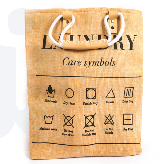 سلة غسيل قماشية مع رموز العناية ومقابض مزدوجة