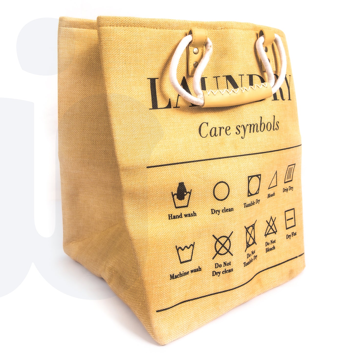 سلة غسيل قماشية مع رموز العناية ومقابض مزدوجة