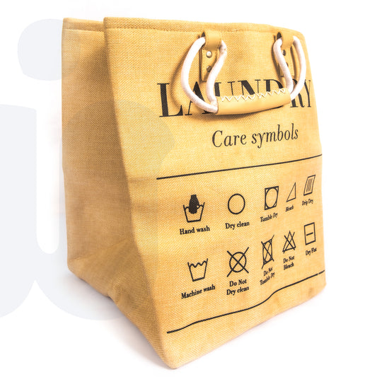 سلة غسيل قماشية مع رموز العناية ومقابض مزدوجة