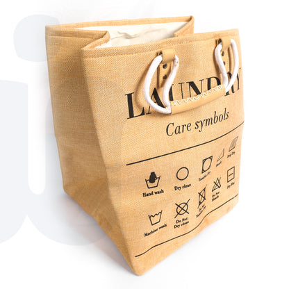 سلة غسيل قماشية مع رموز العناية ومقابض مزدوجة