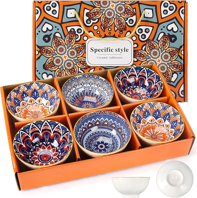 بولة سيراميك سعة 300 مل – طقم هدايا مكون من 6 بولات صغيرة بنمط ريترو بوهيمي بـ 4 ألوان