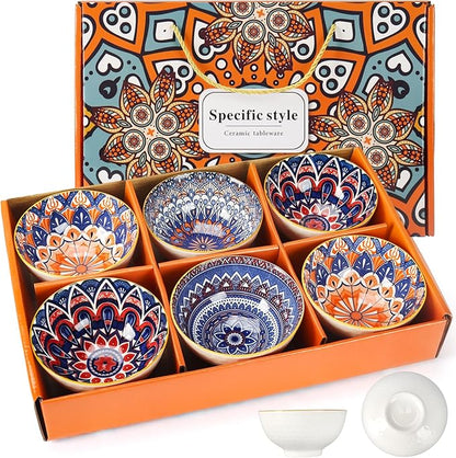 بولة سيراميك سعة 300 مل – طقم هدايا مكون من 6 بولات صغيرة بنمط ريترو بوهيمي بـ 4 ألوان