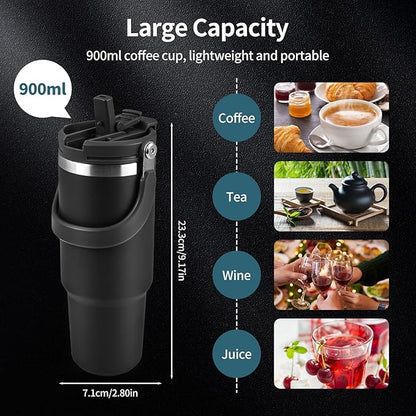 Ckbuity كوب سفر مع غطاء شفاط ومقبض 900 مل – ستانلس ستيل معزول بالفراغ