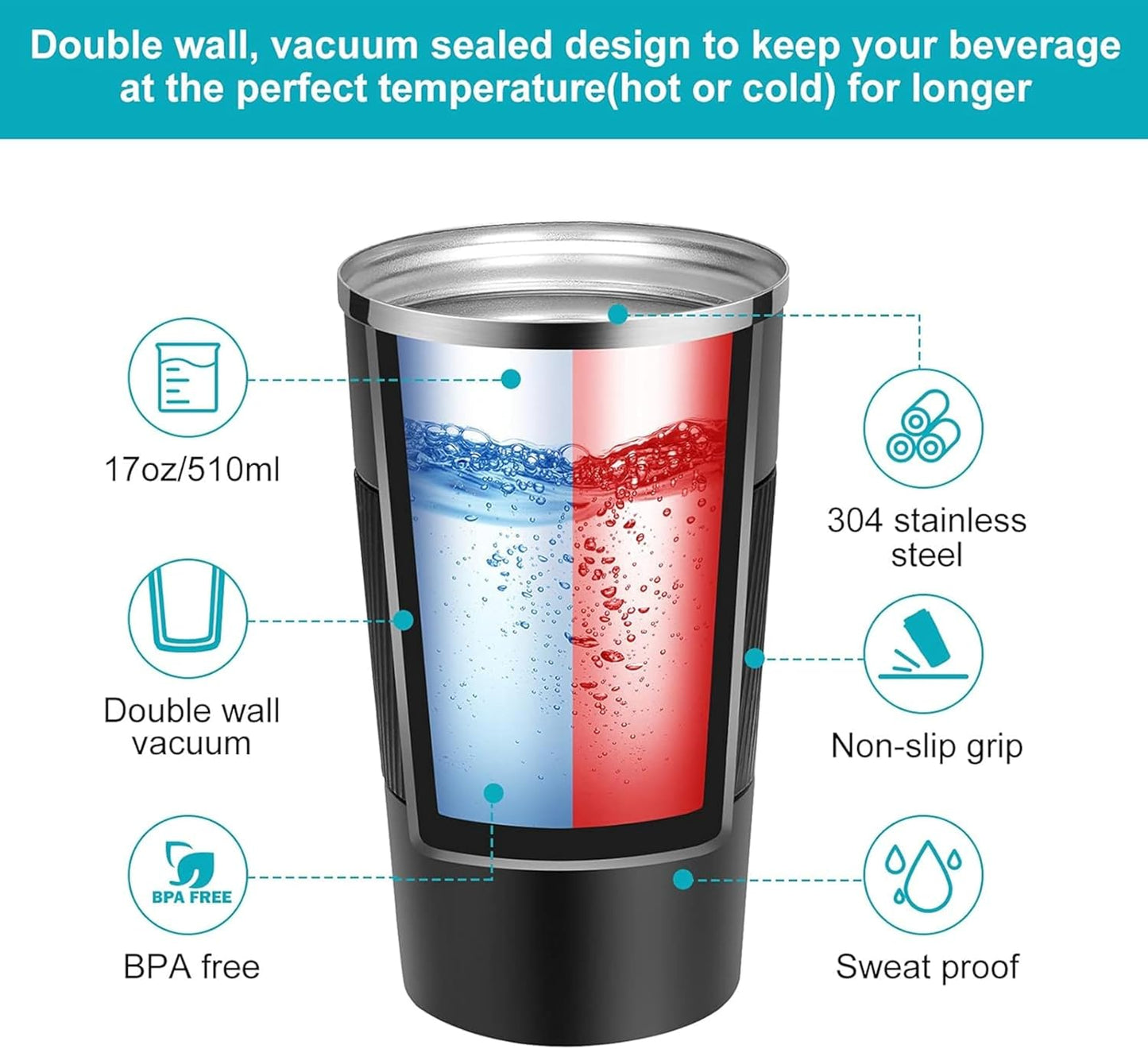 كوب قهوة حراري ستانلس ستيل معزول - 500 مل (متعدد الألوان)
