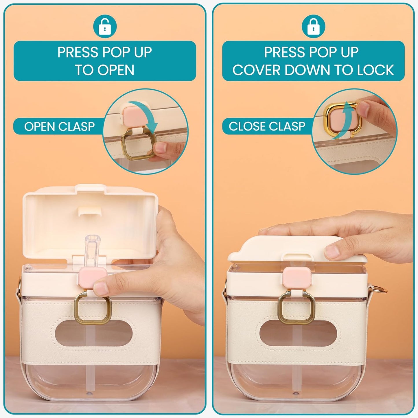 زجاجة مياه مربعة بسعة 700 مل مع حزام قابل للتعديل وشفّاطة – تصميم عملي وأنيق مانع للتسريب