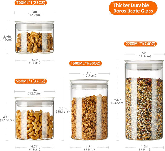 علب تخزين زجاجية مع أغطية محكمة الغلق – طقم 4 قطع
