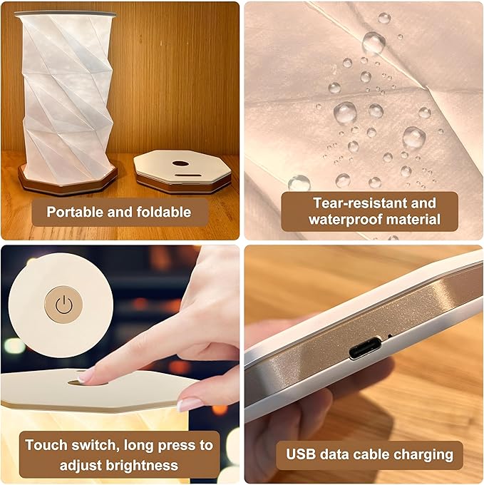 USB قابلة للشحن – مصباح مكتبي قابل للطي والدوران بتصميم مبتكر ومصباح LED دافئ بنمط الفانوس الورقي، مدمج ومحمول للعمل والسفر