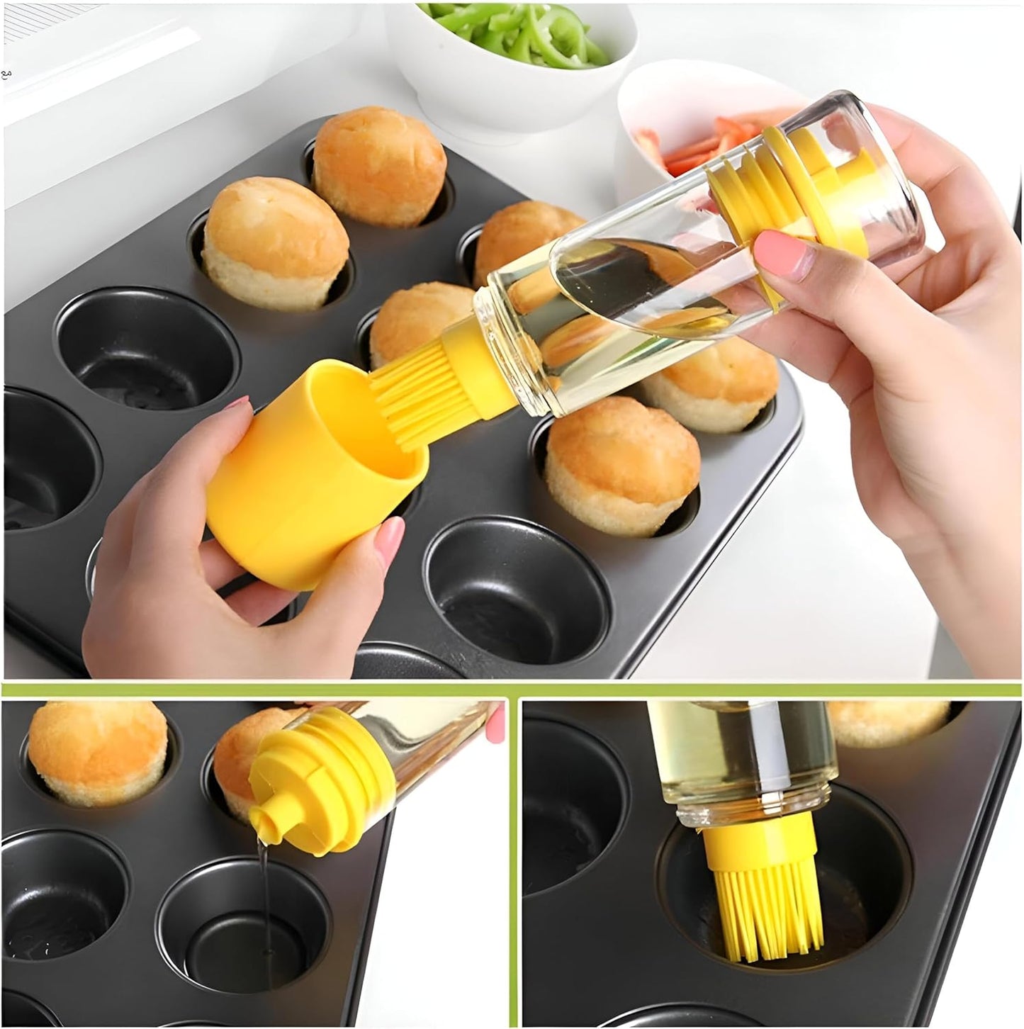 زجاجة توزيع زيت والخل مع فرشاة سيليكون