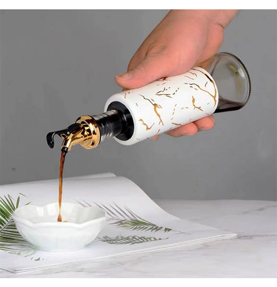 زجاجة توزيع زيت وخل زجاجية بتصميم ماربل أنيق