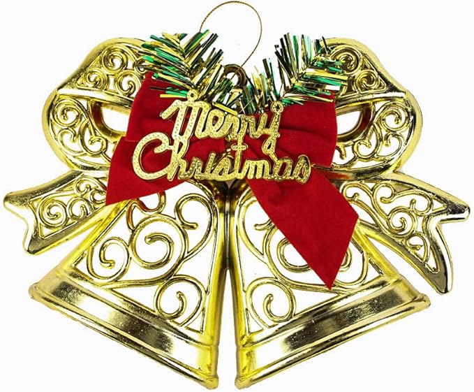 جرس كريسماس مفرّغ مزوّد بفيونكة – ديكور ملون من البلاستيك لتزيين شجرة العيد والمداخل