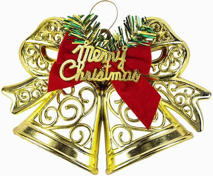 جرس كريسماس مفرّغ مزوّد بفيونكة – ديكور ملون من البلاستيك لتزيين شجرة العيد والمداخل