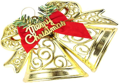 جرس كريسماس مفرّغ مزوّد بفيونكة – ديكور ملون من البلاستيك لتزيين شجرة العيد والمداخل