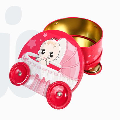 علبة حلوى معدنية بتصميم عربة أطفال كرتونية