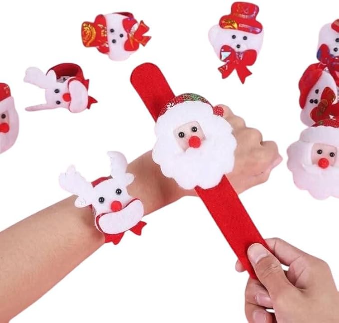 أساور سلاب كريسماس بتصميم سانتا – سوار معصم مخملي باللونين الأحمر والأبيض، مثالية لهدايا حفلات العيد – عبوة 12 قطعة