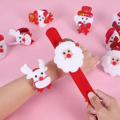 أساور سلاب كريسماس بتصميم سانتا – سوار معصم مخملي باللونين الأحمر والأبيض، مثالية لهدايا حفلات العيد – عبوة 12 قطعة