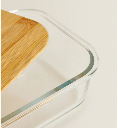 طقم علب ثلاجة زجاج بيركس مستطيل بغطاء خشب بامبو – 3 قطع