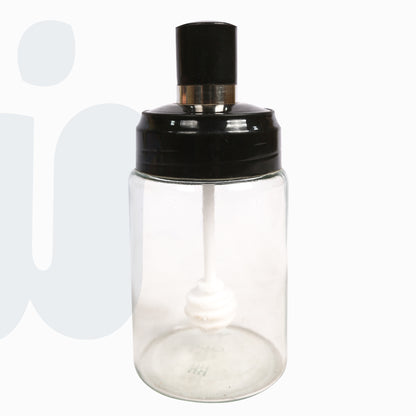 برطمان عسل زجاجي شفاف مع ملعقة للتقديم