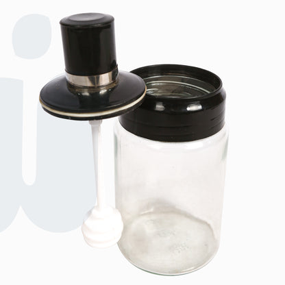 برطمان عسل زجاجي شفاف مع ملعقة للتقديم