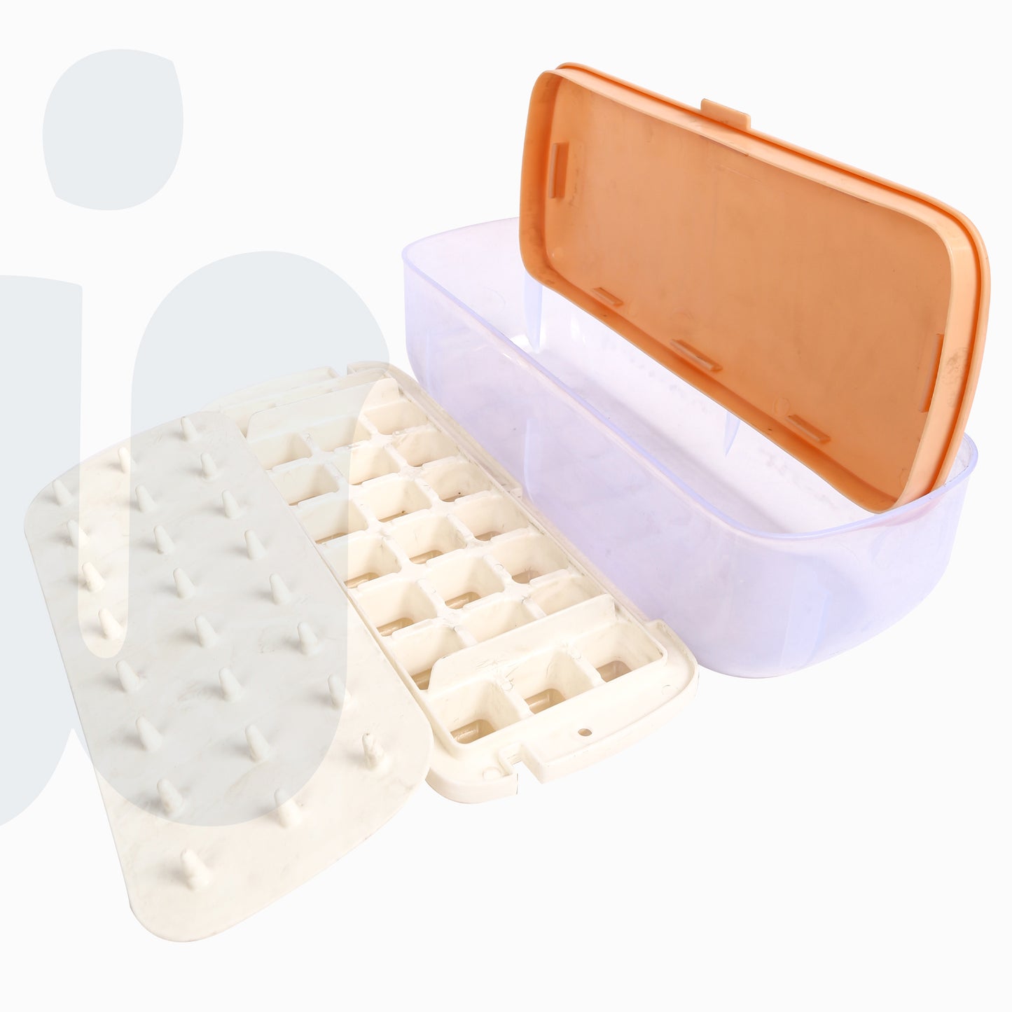 صينية مكعبات ثلج مزدوجة الطبقات مع غطاء ومغرفة – 24 قطعة كبيرة