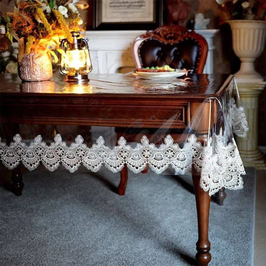 مفرش سفرة شفاف دانتيل – خامة جلد شفاف