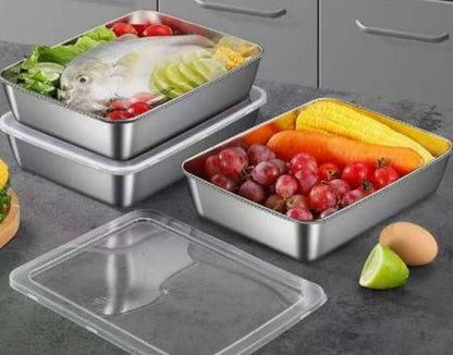 طقم علب ثلاجة استانلس ستيل بغطاء محكم الغلق – 3 قطع سعة 1700 مل