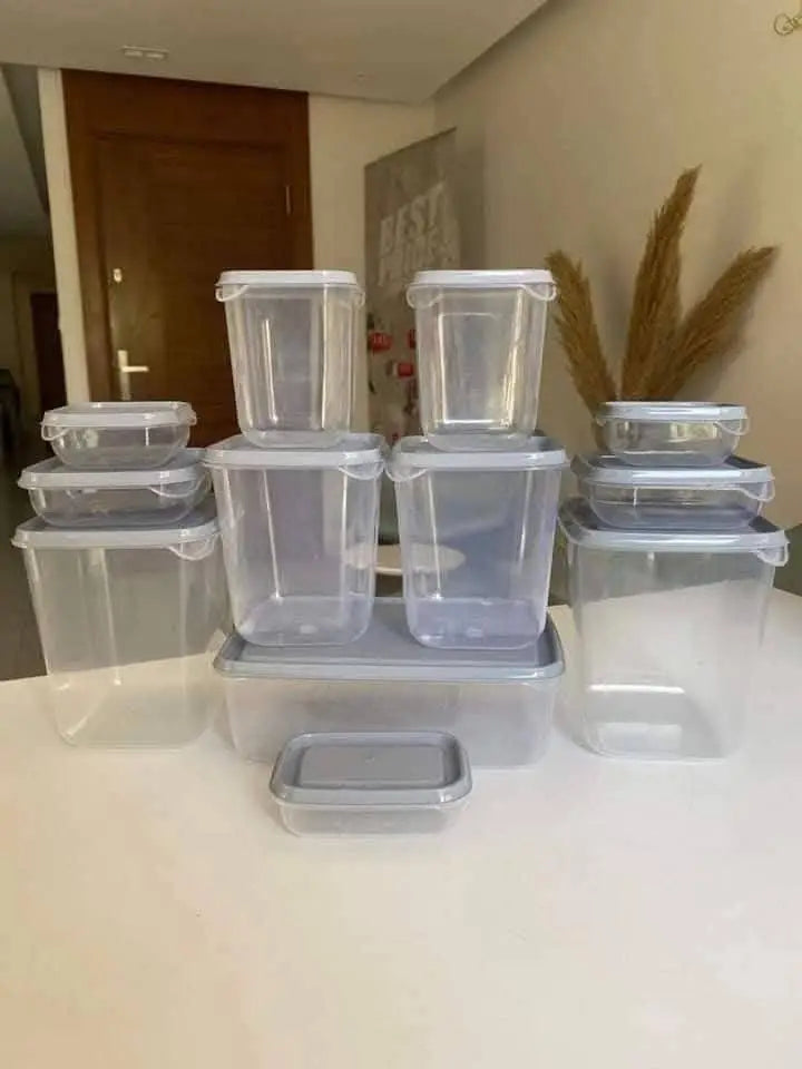 طقم ثلاجة بلاستيك شفاف – 12 قطعة