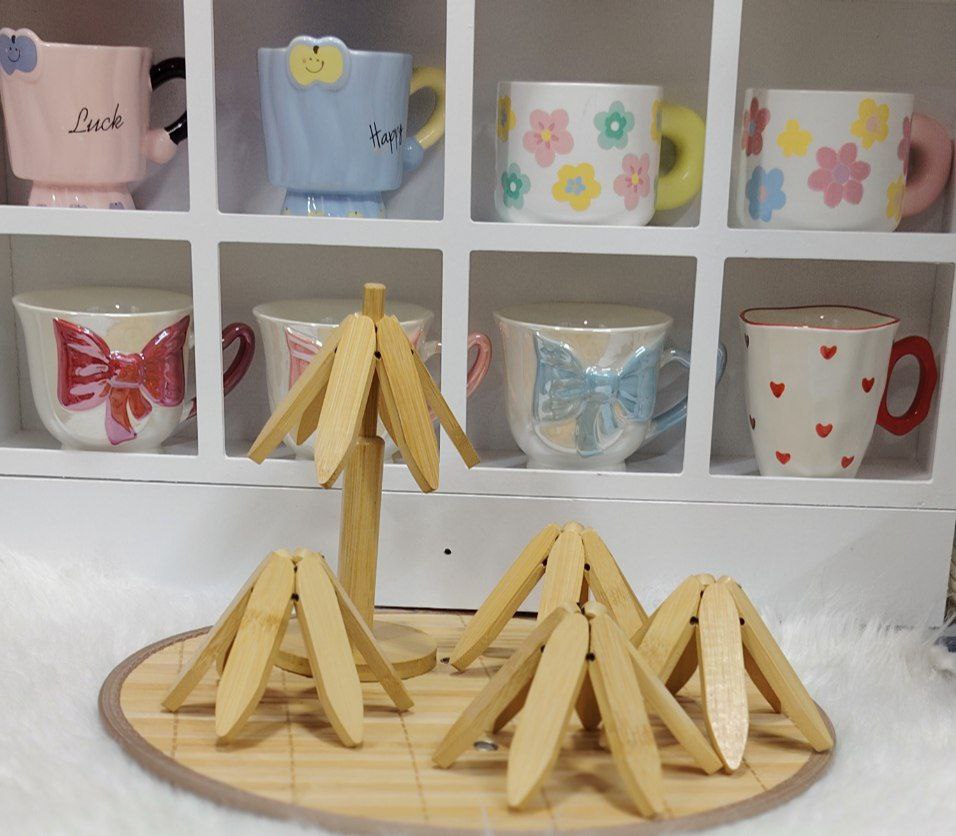 طقم كوستر خشب شجرة 6×1 مع حامل