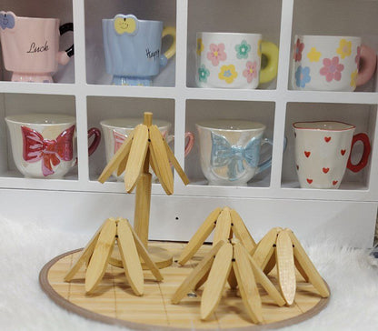 طقم كوستر خشب شجرة 6×1 مع حامل