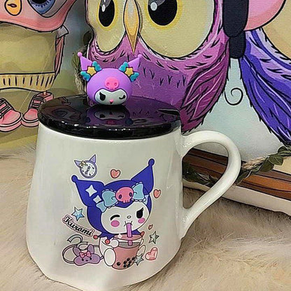 مج بورسلين ديزني بغطاء ومقبض سيليكون ومعلقة استانلس