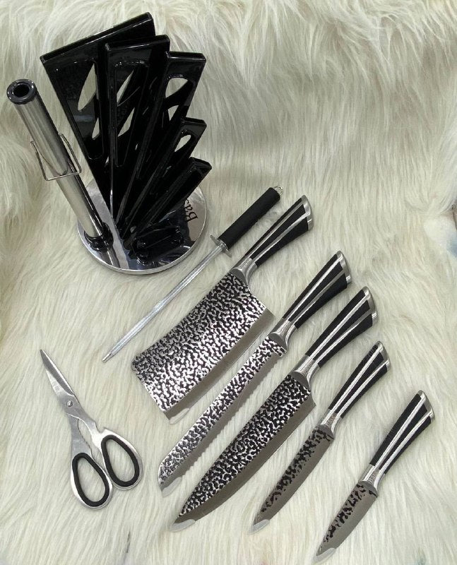 طقم سكاكين مطبخ 8 قطع مع ساطور كبير ومقص