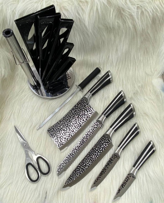 طقم سكاكين مطبخ 8 قطع مع ساطور كبير ومقص