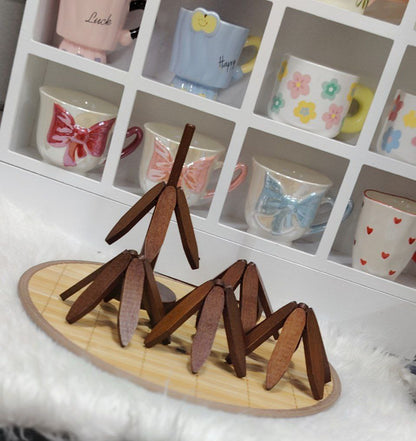 طقم كوستر خشب شجرة 6×1 مع حامل