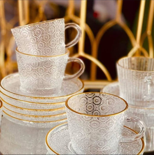 طقم فناجين زجاج حراري بكنار جولد