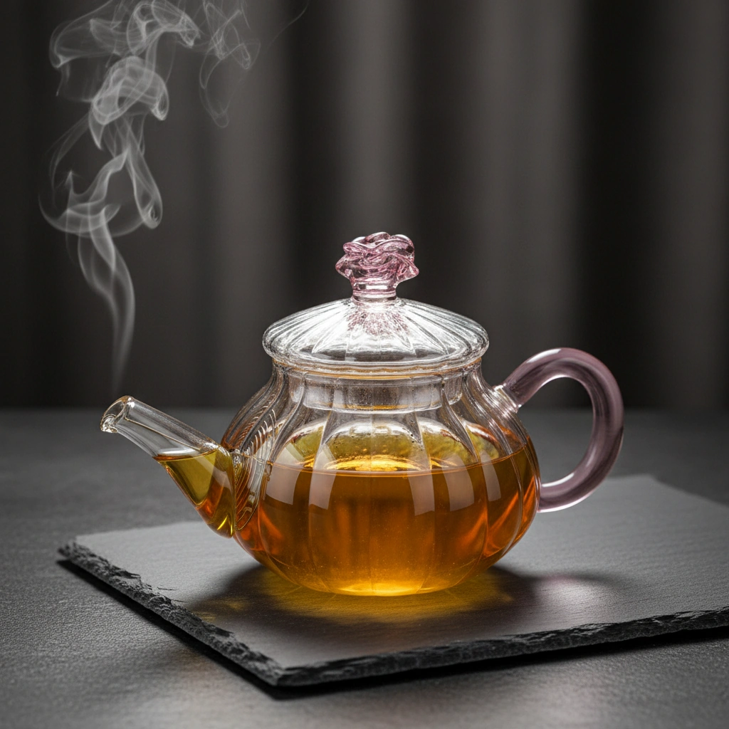 براد شاي زجاجي – مقبض وردي ومقبض الغطاء بشكل زهرة