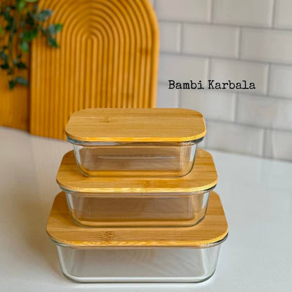 علب ثلاجة بيركس بغطاء بامبو 3 قطع