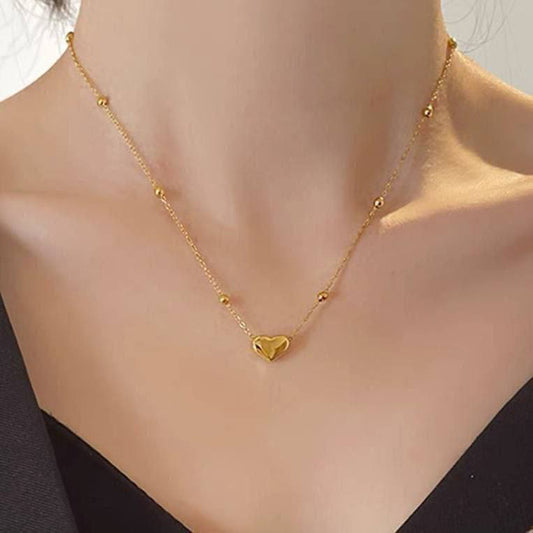 سلسلة ستانلس ستيل مطلية بالذهب بدلاية قلب وحبات زخرفية