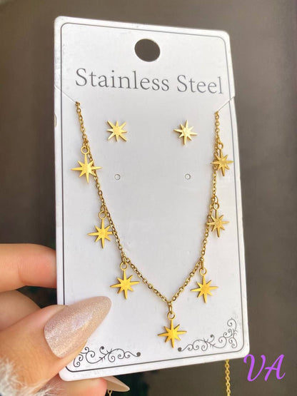 طقم فرفشه ستانلس ستيل أنيق (حلق وسلسلة)