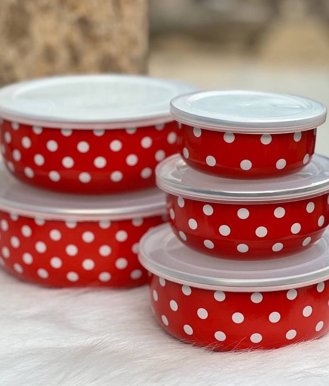 طقم علب حفظ ثلاجة صاج منقط – 5 قطع