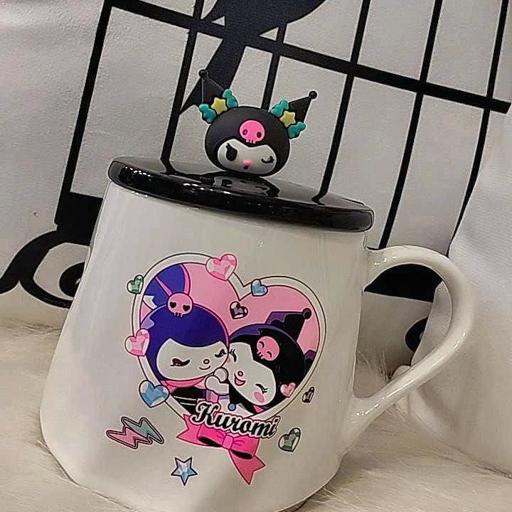 مج بورسلين ديزني بغطاء ومقبض سيليكون ومعلقة استانلس